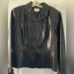 Cache Leather Animal Snake print Waxed Button up Cropped Black Jacket size 12